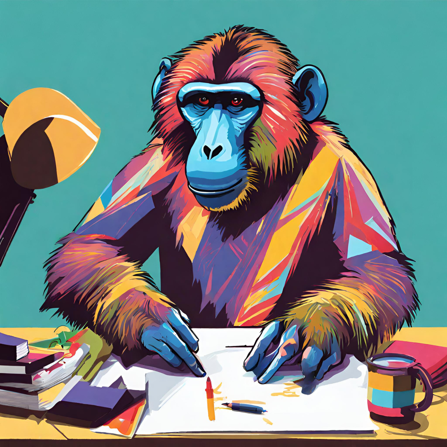 A baboon doing graphic design